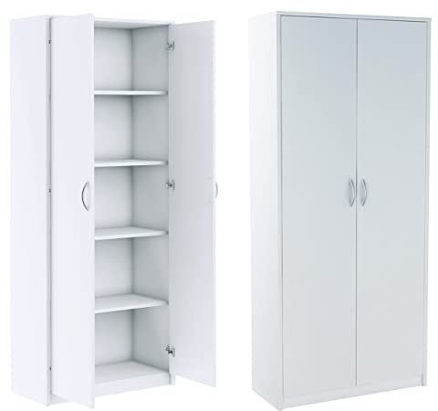 armoire pratique de 180 cm avec 2 portes et 4 étagères - Grande armoire polyvalente - Bureau blanc