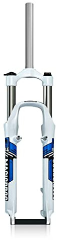 TISORT Fourche VTT 26 1 1/8 V-Brake/Disque Amortisseur De Pression d'air Fourche De Vélo Alliage D'aluminium Contrôle des Épaules(White Blue)