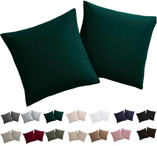 Soifox Kissenbezug 50x50 2er Set - Kopfkissenbezug 50 x 50 Dunkelgrün 100% Mikrofaser bügelfrei & knitterfrei mit Reißverschluss