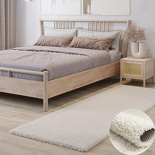 MY-RUG Teppich Shaggy Star Hochflor rechteckig Creme 300 x 80 cm - Esszimmer Teppich, Kuschelteppich, Einfarbig