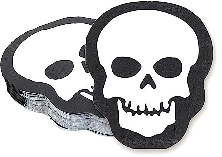 Cranight 50 Stück Halloween-Servietten, Totenkopf-Halloween-Servietten, weiße Papierservietten, Einweggeschirr für Halloween-Party