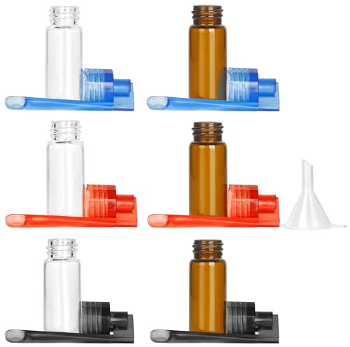 Winter Shore Pot a Epices & Herbes de 8 ml [Lot de 6] - Minis Bocaux Epices Verre pour Camping & Voyages - Fioles Hermétiques & Étanches avec Cuillère & Bouchons à Vis - Entonnoir Inclus