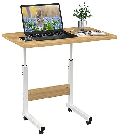 Lvhecforhm Pequeño Escritorio con Ruedas, Mesa de Ordenador, 60X40cm Mesa de Escritorio Altura Ajustable, Sofá Mesas de Centro, Auxiliar para Ordenador Portátil, Auxiliar Cama Marrón Sala de Estar