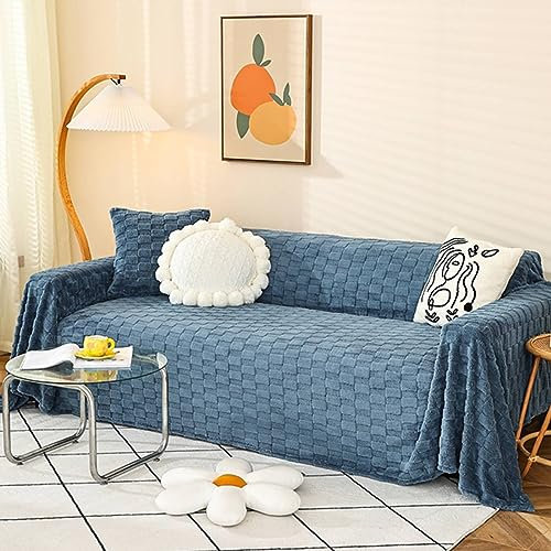 Homxi Überwurf Sofa 4 Sitzer,180x400CM,Sofa Überzug Einfarbig mit Rechteck Sofa Polyester Überwurf Sofa-Handtuch Blau Couch Überzug Universal