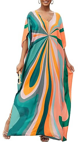 Bsubseach Robes Kaftan Vert Femme Manches Chauve-souris Djellaba Caftans Grande Taille Robe de Plage