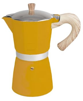 Gnali & Zani Venezia Espressokocher | Gelb | Für 9 Tassen | Alle Herdarten inklusive Induktion | Aluminium Espresso kocher | Griffe aus Softtouch-Kunststoff in Holzoptik | Camping Kaffeekocher