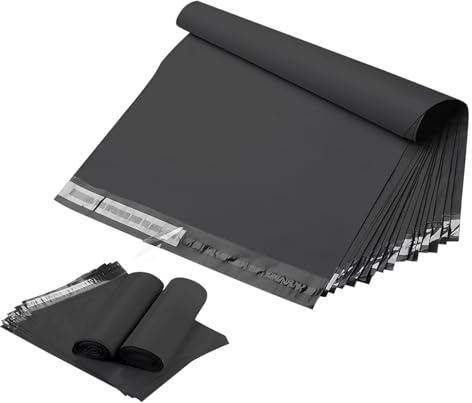 100 Stück 305x380mm 12'' x 15.5'' Schwarz Versandbeutel Plastik Versandtaschen, Professionelle Versandtaschen aus Plastik mit blickdichtem Selbstklebeverschluss