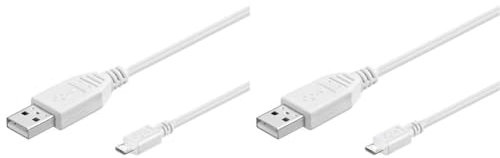 PremiumCord USB - Micro USB Connection Cable 3 m, USB A Male to Micro B Male, USB 2.0 High Speed Data Cable, 5 Pins, 2x Shielded, AWG28, Colour: White, Length 3 m (Pack of 2)