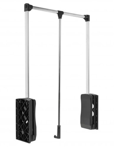 MS Beschläge Liftbeschlag ausklappbar Kleiderlift 12 kg Traglast Kleiderstange verchromt Garderobenlift Gasdruckfeder Kleiderschranklift (Schwarz, Korpusbreite 645mm - 910mm)