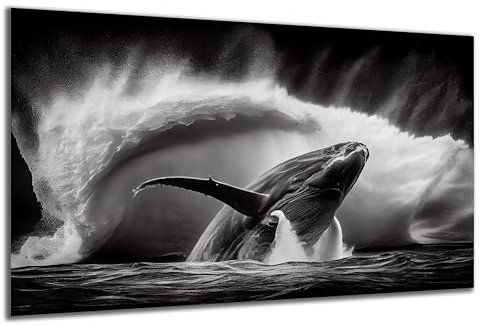 DARO Design - Wand-Bild auf 6mm HDF 70x50 cm Wal schwar weiß - Wand-Deko Bilder Geschenk