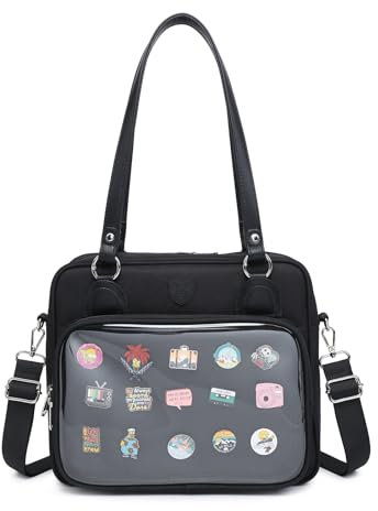 RAINBOW SMILE Oxford Ita Umhängetasche Kawaii Pin Display Bag Messenger Taschen, 38 - Schwarz