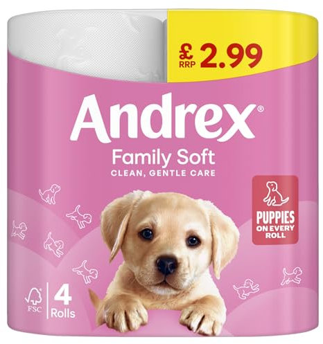 Andrex Gentle Clean Toilet Rolls - 4 Tissue Rolls- Gentle and Soft on Your Family's Skin