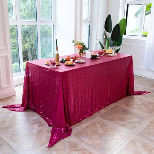 Tischwäsche Modern, 120 x 180 cm Polyester Einfarbige Pailletten Tischtuch für Küche, Tischdekoration, Picknick, Fuchsie
