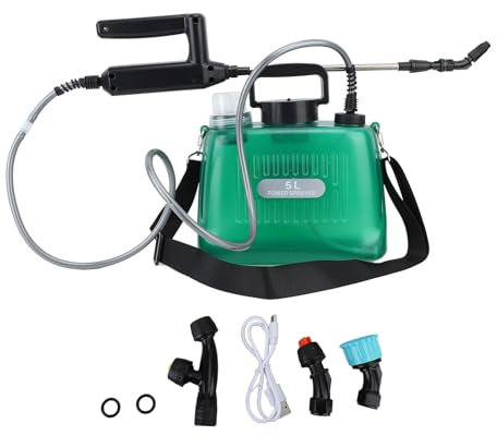 CHEOTIME Pulverizador A Batería, Pulverizador Eléctrico Portátil 5L 2000mAh Automático A Batería con 4 Boquillas Pulverizador De Malezas Eléctrico para Lavado De Autos Jardín(Verde)