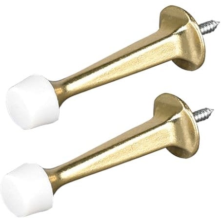 2 Pack Door Stoppers, Zinc Alloy Wall Mounted Door Stop Protector with Rubber Buffer Bumper for Indoor Outdoor, 73mm Gold