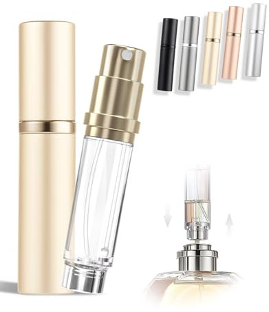 ASADAYS Tragbarer Parfümzerstäuber, nachfüllbar, leere Reise-Sprühflasche, Nano-Nebel, Bodenfüllung, Mini-Zerstäuber, Taschengröße, Damen und Herren (Klassisch, Champagner-Gold)