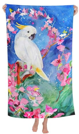 MDATT Schönes Strandtuch und Yoga-Handtuch, Kakadu, Vogel, Blume, schnell trocknend, Reisehandtuch für Strand, Pool, Schwimmen, Hand, Gesicht, Körper