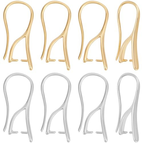 Beebeecraft 32Pcs 2 Styles Ear Wire with Pinch Bails 14K Gold & Platinum Plated Brass Earring Findings Clasp French Wire Earring Hooks for Jewelry Making Supplies Earrings DIY Crafts