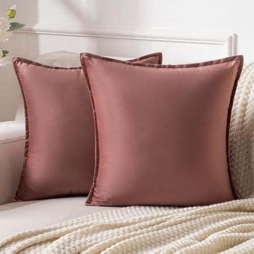 Kissenbezug Rosa 2er Set Samt Kissenbezug Flansch Kissenhülle Dekorative Dekokissen Sofakissen Modern 40 x 40 cm Quadrat Zierkissen Deko für Sofa Bett Wohnzimmer Schlafzimmer Rosa