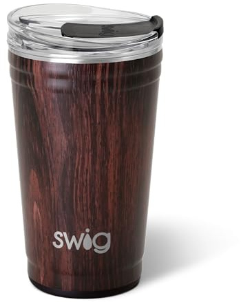 Swig Life 24oz Party Cup, Stackable Insulated Travel Coffee Tumbler with EZ Slider Lid, Cup Holder Friendly Travel Thermos, Stainless Steel 24 oz Tumbler, Reusable Coffee Mug (Bourbon Barrel)