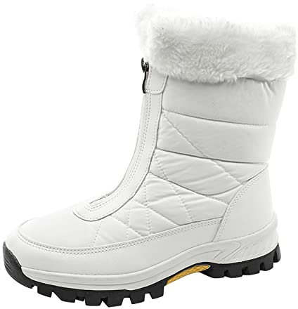 Generico Stivali Pioggia Donna Stivali Lavoro Alti Donna Inverno Impermeabile Cerniera Piatta Tenere al Caldo Stivali da Neve Comodi Stivali Mid Scarpe Scarpa Antinfortunistica Stivali (White, 38)