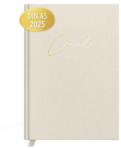 KIND OF HAZEL® Terminplaner 2025 A5 Beige | Hochwertiger Kalender 2025 Planer mit Goldfolienprägung | Notizbuch A5 Organisieren | To Do Liste Daily Journal 2025 Tagebuch für Erwachsene