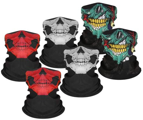 UILYNIU 6 Stücke Loop Schal Multifunktionstuch Schlauchschal, Ski Maske, Bandana Herren Damen, Neckwarmer, Skelett Maske, Schutz Maske, Totenkopf Maske für Motorrad Fahrrad Ski Halloween (Mehrfarbig)