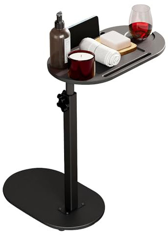 Solerconm Bout de Canapé de Salon en Bambou, Table de Chevet Réglable,Table d'appoint pour Baignoire，Petite Table d'Appoint pour Salon, Chambre, Bureau,40~82 * 43 * 22cm,