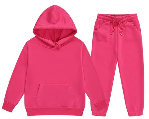 Costumes Garcon et Fille Mode Pure Uni Doux Loose Tenue à Capuche Manche Longu Maillots de Survêtement pour Enfants, Ensemble de Jogging et Pantalon, idee Cadeau pour Enfants 2-14 ans