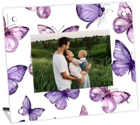 Mintoprints Mariposa 4 x 6 Marco de Fotos Acrílico, Mariposa Lila Acrílico Marco de Fotos para Pantalla de Mesa 4 x 6 Marco de Fotos Vertical