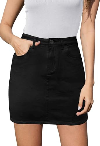 JayscreateEU Damen Jeansrock Sommerrock Minirock Enger Rock mit Tasche A-Linie Rock mit Rock mit Fransen,schwarz,XXL