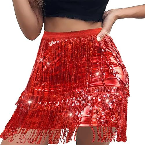 Musik Fest Rave Glitzerrock Pailettenrock für Damen Konzert Fransen Pailletten Rock Kostüm Minirock Damen Sexy