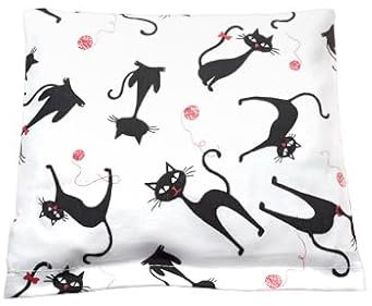 Cuscino con noccioli di ciliegia con rivestimento in cotone lavabile – Bianco con gatti – Cuscino termico 400 g – Cuscino con grani S (19 x 18 cm) – 100% cotone – naturale ed ecologico – Calore e