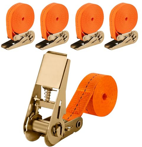 JOZMMZEOOA 4 Pezzi Cinghie a Cricchetto,6M X 2.5CM Cinghie di Fissaggio Fasce a Cricchetto Cinghie di Ancoraggio Arancione Tensione con Cricchetto, 1000 kg Fissaggio Cinghia a Cricchetto Ratchet