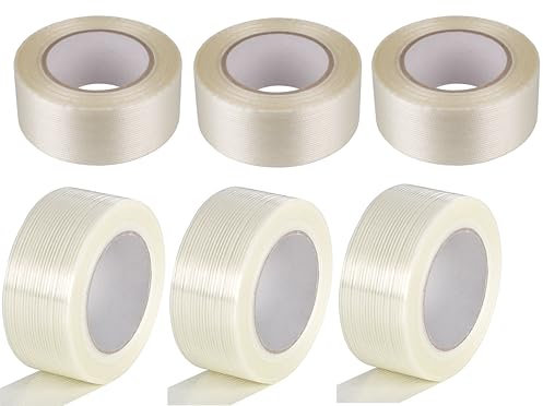 6 Rollen Filamentband, 50 mm x 50 m, Industriequalität, Gewebeband, Glasfasern Längsrichtung verstärkt, Hotmelt-Klebstoff, Made in Italy