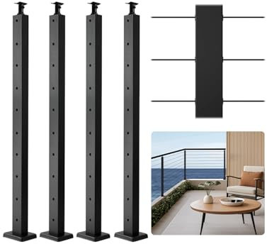 VEVOR Set di Ringhiera 4 Pz per Recinzione da Balcone 914x108x68 mm Giardino Balcone Ponte in Acciaio Inox, Kit di Palo per Balaustrata da Terrazza, Nero, 4JZLGZXHS914UUOI6001V0