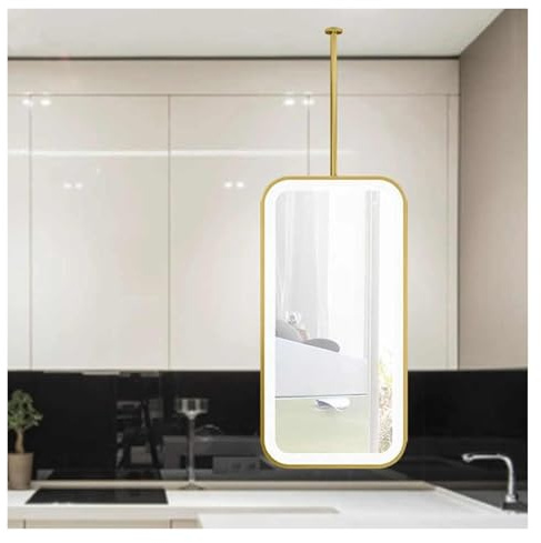 YINMAN An Der Decke Montierter Hängespiegel,rechteckiger Badezimmer-Kosmetikspiegel,lichtemittierender Hängespiegel,for Den Eingangskorridor des Schlafzimmers(Gold,50x80cm)