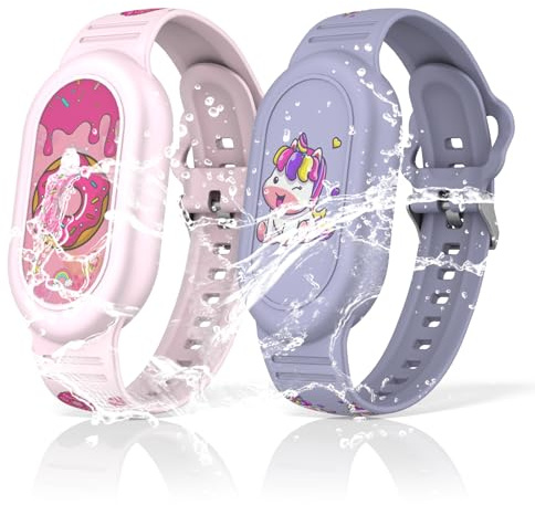 2 Stück Wasserdichter Silikonarmband Halter Passend für Samsung Galaxy SmartTag2, Niedliches Einhorn, Donut Cartoon Design, Geeignet für Kinder, Einstellbarer Schutz (Einhorn und Donut)