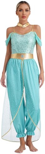 Moggemol Arabisches Prinzessinnenkostüm Damen Glitzerndes Bauchtanz Outfit Orientalischer Tanzanzug Indischer Bauchtanz Karneval Tanzkleidung S4xl