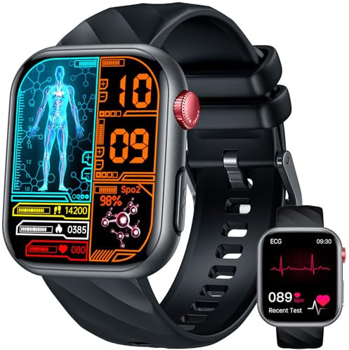 Smartwatch Uomo Temperatura Orologio con ECG: 1.97AMOLED Smart Watch 5.3 Bluetooth Chiamate Sport Fitness Tracker con 24H PPG HRV BMI Pressione Sanguigna SpO2 Acido Uric Sonno Monitor per Android iOS