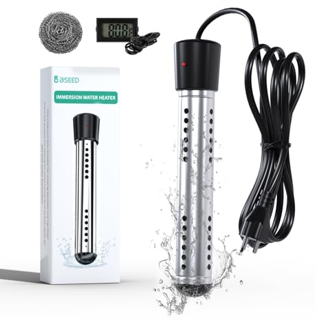 BSEED Immersion Water Heater Electric, 2000W Fast Heating Portable Water Heater with 304 Stainless Steel Guard & Digital LCD Thermometer, Heats 5 Gallons in Minutes for Camping, Bath & Small Pool