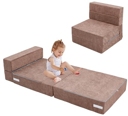 Meulbaty 15CM Extra Dicke Cord Spielsofa Kindersofa,Dreifach Klappbare Matratze,Futon,Leseecke Kinderzimmer,Klappbare Bodenbetten für Kinder(Rosa)