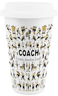 Purely Home Sports Coach Ceramic Travel Mug - Gifts for Teachers & Coaches - Reusable Silicone Lid Double-Walled Insulated Drinks Flask Cup
