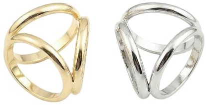 2 Stück Damen-Schalringe, drei Ringe, Schal-Clips, modische Schal-Halter, Wickelschnalle, Zubehör, Schals, Verschlüsse für Seidenschals (Silber + Gold)