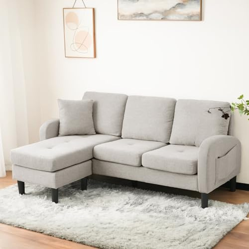 PUGSDRLY Petit Canapé 2 Places avec Repose-Pieds, Coussin Confortable - Canapé Modulable Moderne pour Salon et Bureau - 166 x 118 x 77 cm (Gris)