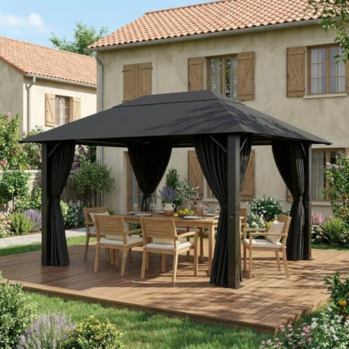 JUMMICO Gartenpavillon Aluminium, Winterfester Pavillon für Terrasse & Garten, Wasserdichtes UV-Dach mit Bodenhaken, Leicht aufzubauender Freisitz