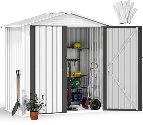 DWVO Gerätehaus 6x4 Fuß (183x122 cm) aus Metall, Gartenhaus mit abschließbarer Tür, Wetterfester Aufbewahrungsschuppen aus feuerverzinktem Stahl für Werkzeuge, Garten & Terrasse - Weiß