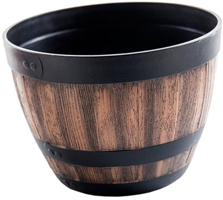 Toyvian Maceta Jardinera de Plástico Imitación de Madera Vintage, Barril Redondo sin Orificios para Cultivo Hidropónico, Maceta Decorativa para Balcón, Patio y Oficina, 30 Cm Diámetro