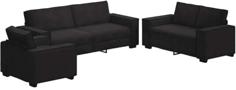 Mhdvray 3-TLG. Samt-Sofagarnitur Schwarz 99/160/220 cm Breit Modernes Klein-Big-Set für Wohnzimmer Büro Flur