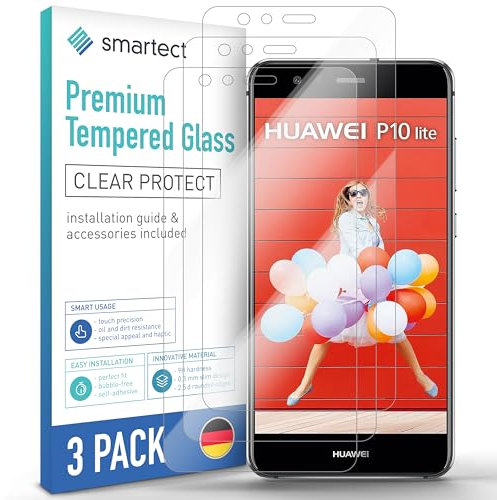 smartect Schutzglas [3 Stück, Klar] kompatibel mit Huawei P10 Lite, HD Schutzfolie Anti-Kratzer, Blasenfrei, 9H Härte, 0.3 mm Ultra-klar, Ultrabeständig